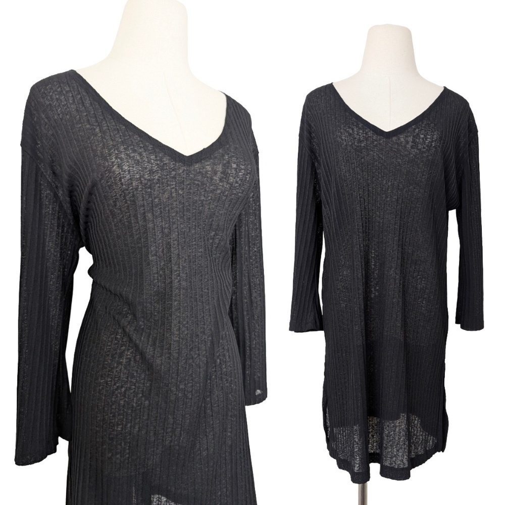 Sheer Black Beach Dress Size Large Mini V-neck